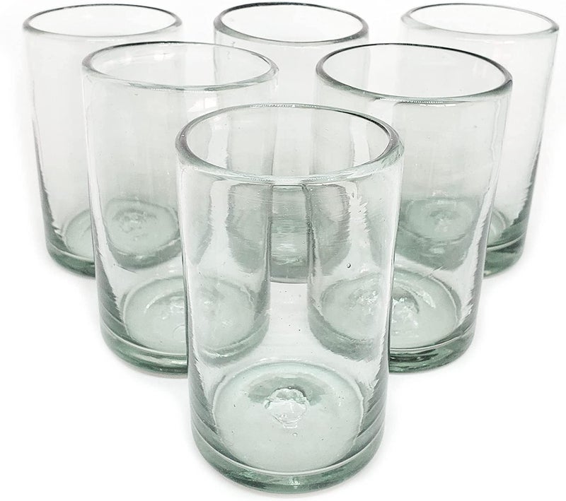MexHandcraft Clear 14 oz Drinking Glasses (set of 6), Hand Blown Mexican Glassware, Recycled Glass Drinking Glasses, Lead-Free, Cocktail Margarita Glasses, Wine Glasses, Shot Glasses, Whiskey Glasses (Drinking) - Image 1